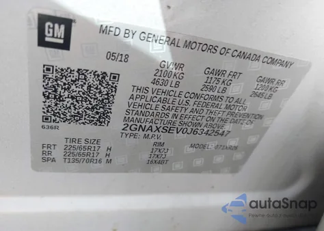 2018 Chevrolet Equinox Lt from USA, damaged, VIN 2GNAXSEV0J6342547